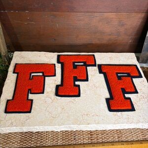 Vintage Felt F Varsity Letter Navy Blue & Orange Collegiate or High School